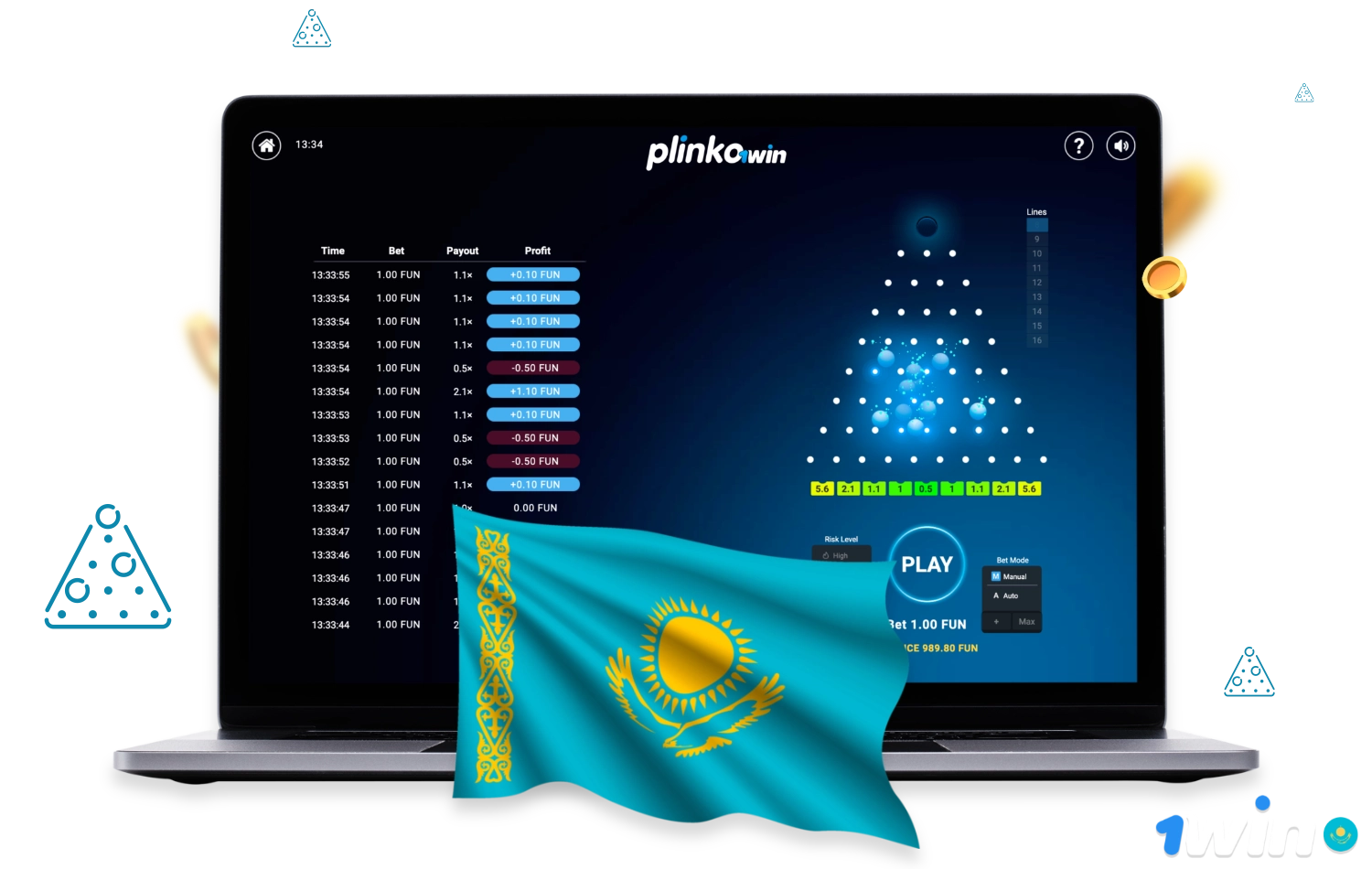 Казахстанские пользователи 1win могут играть в простую, но очень популярную игру Plinko как на сайте, так и в мобильном приложении компании